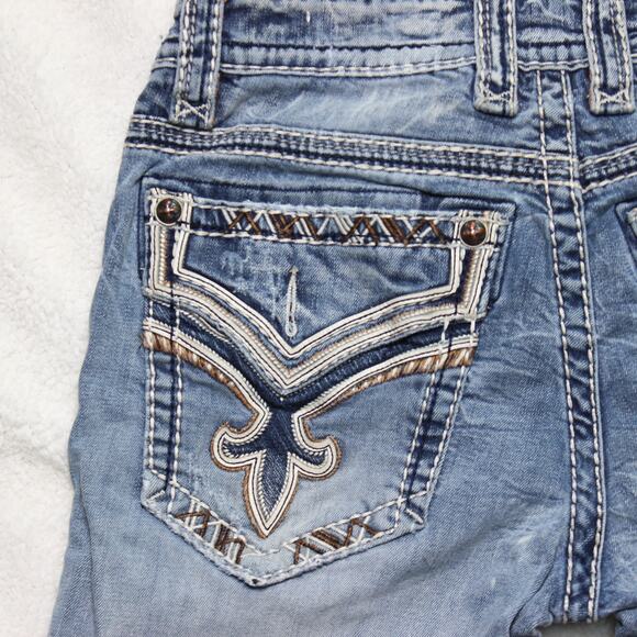 Rock Revival Remedy J Straight Leg Jeans Size 31 Distressed Light Wash - Picture 8 of 11